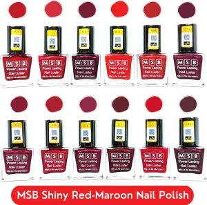 MSB R.Maroon and Red Mix Nail Polish (Pack of 12, 8ML Each)