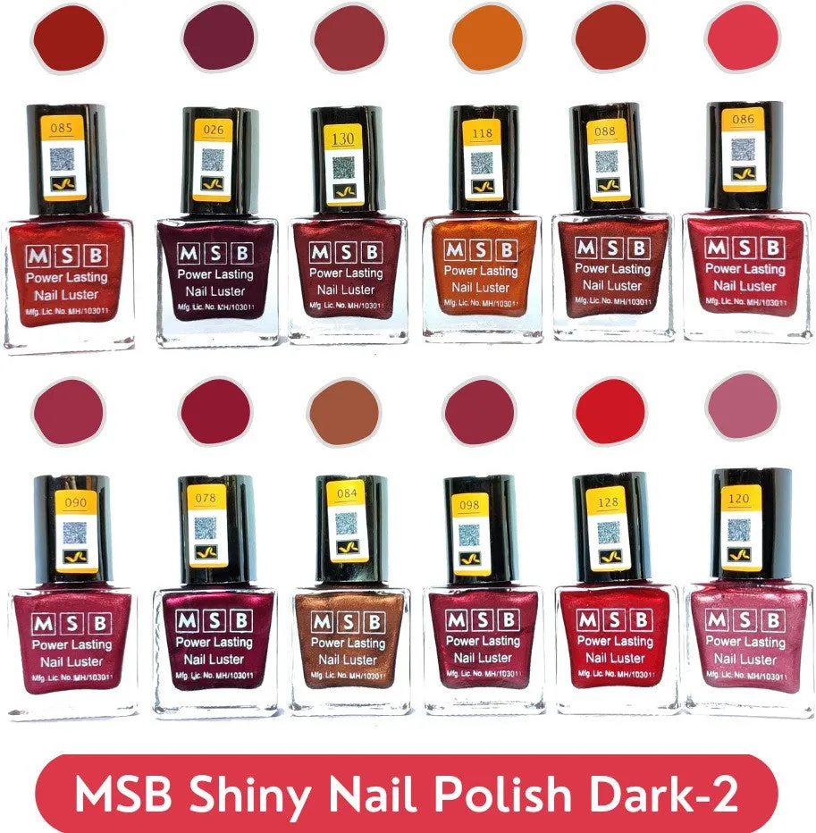 MSB Shiny Dark- 2 Nail Polish (Pack of 12, 8ML Each)