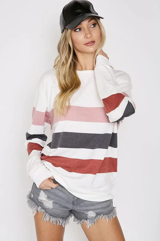 MULTI STRIPED PULLOVER SWEATERSHIRT