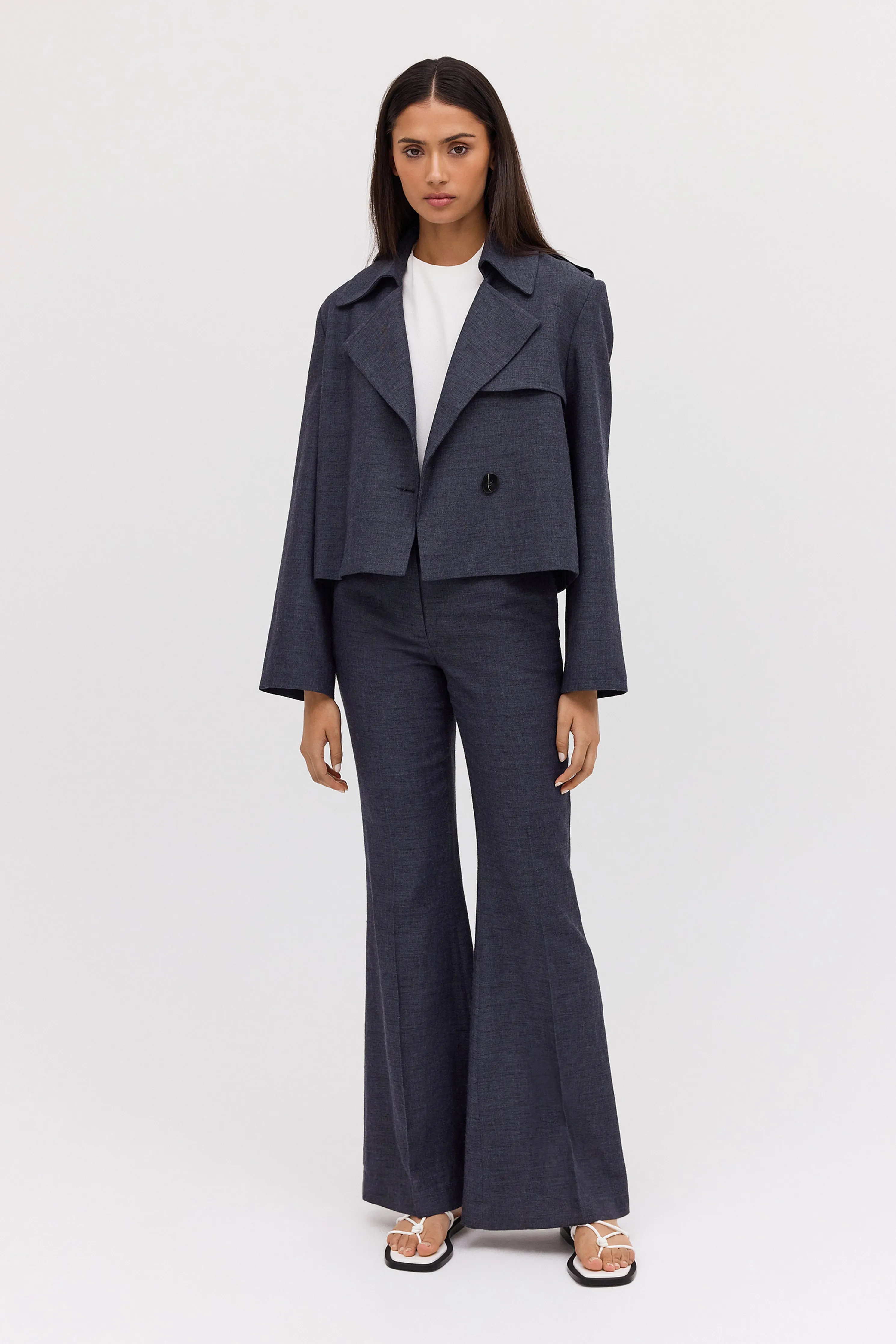 NAVY LINEN ELLIPSIS TRENCH