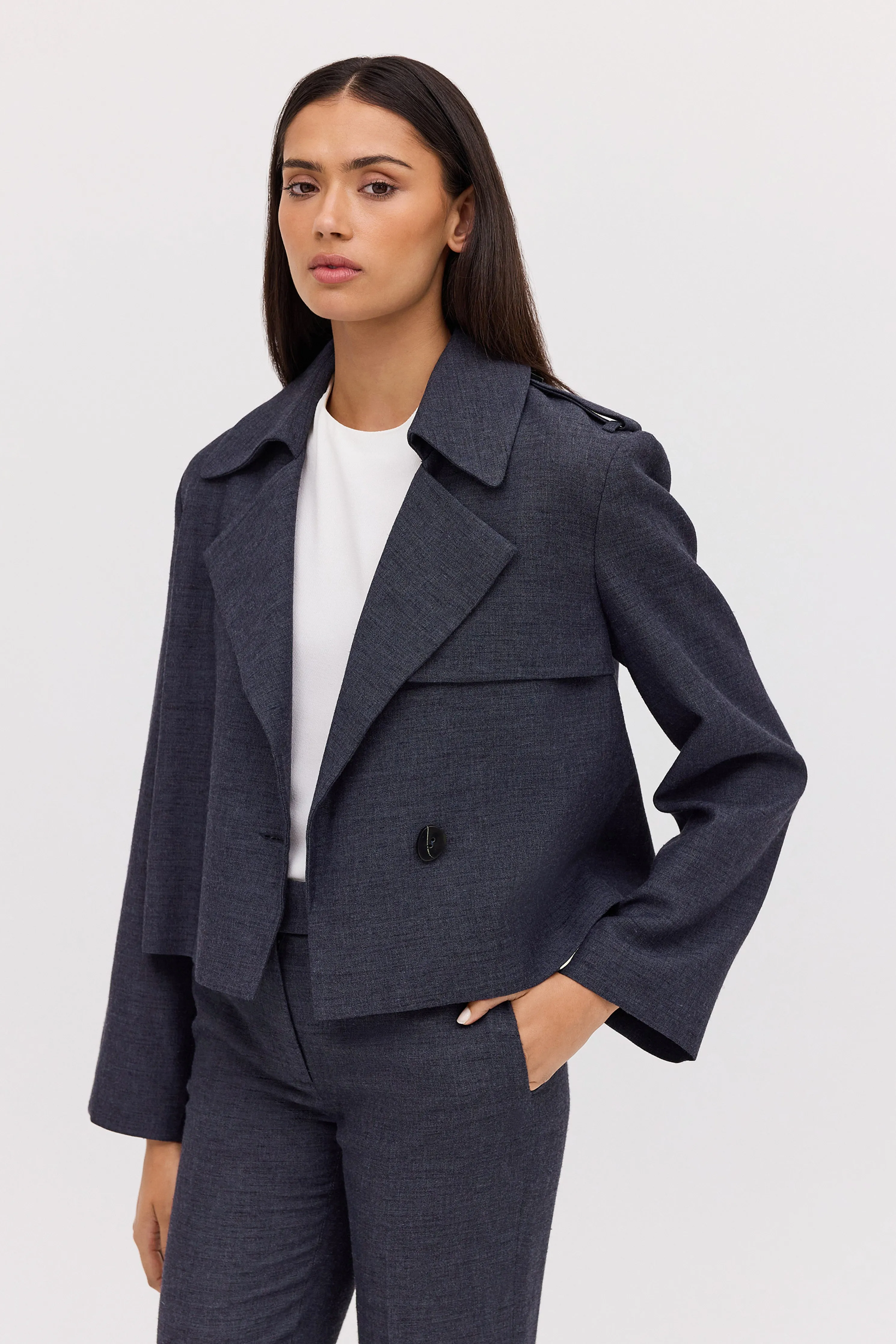 NAVY LINEN ELLIPSIS TRENCH