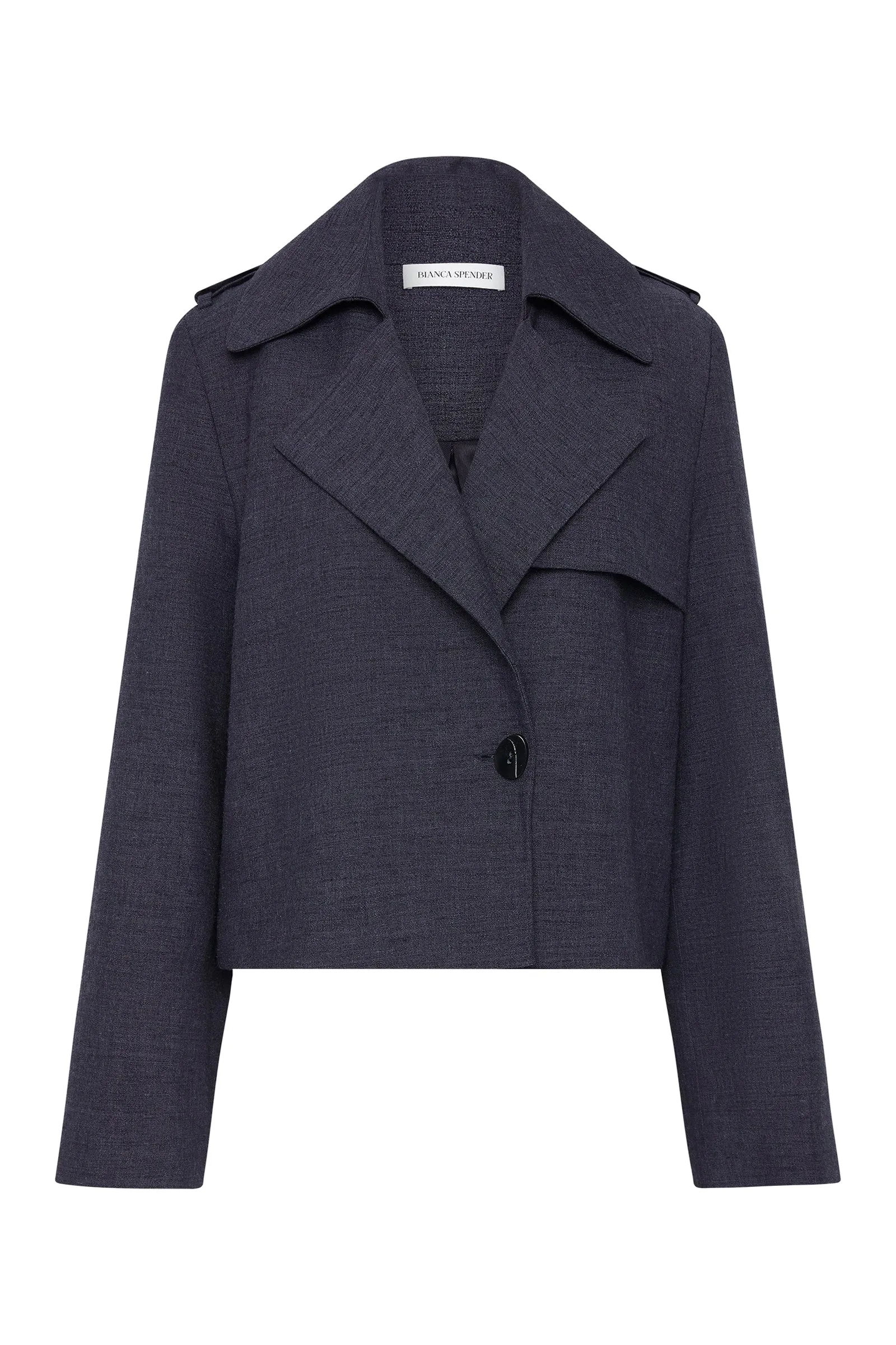 NAVY LINEN ELLIPSIS TRENCH