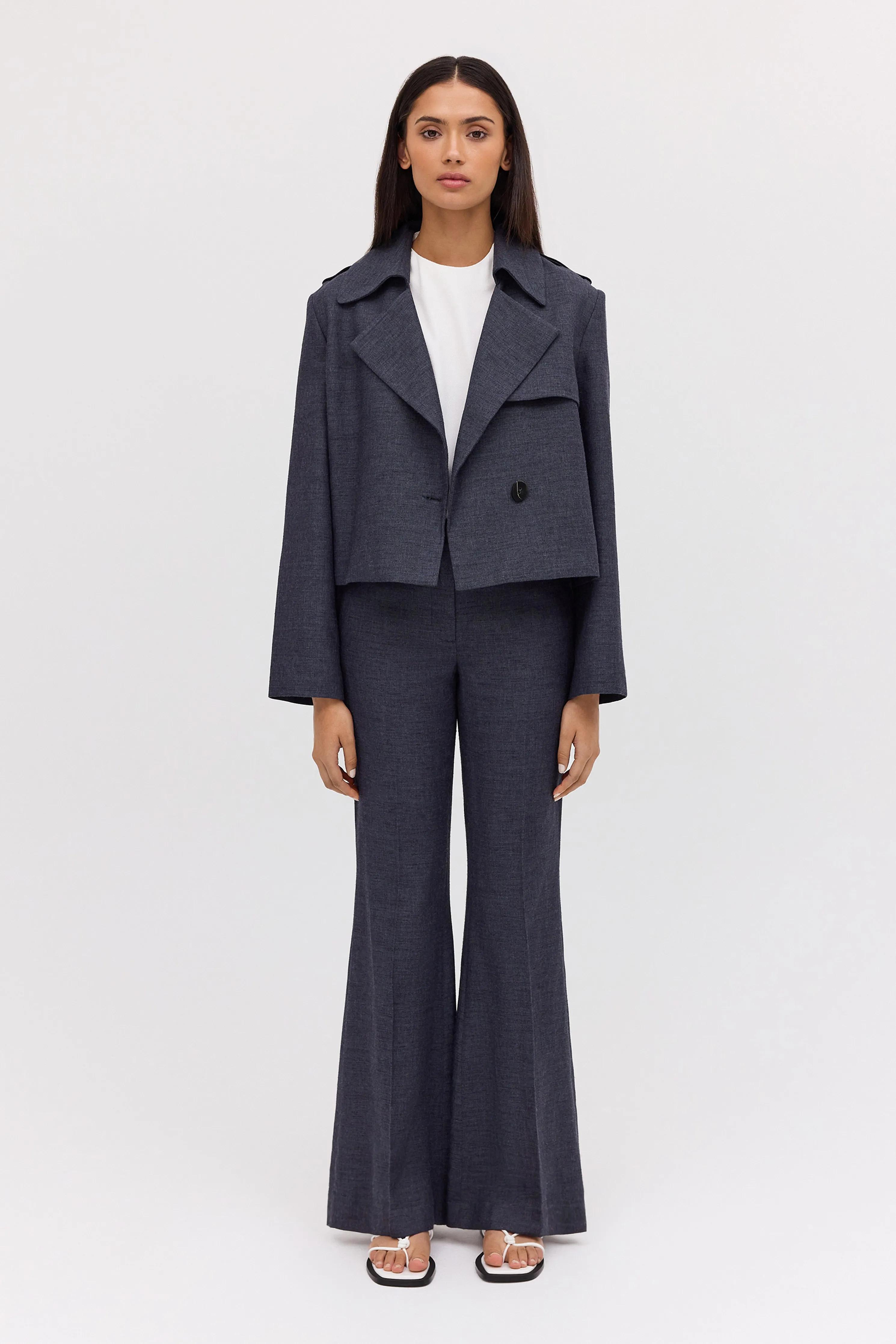 NAVY LINEN ELLIPSIS TRENCH