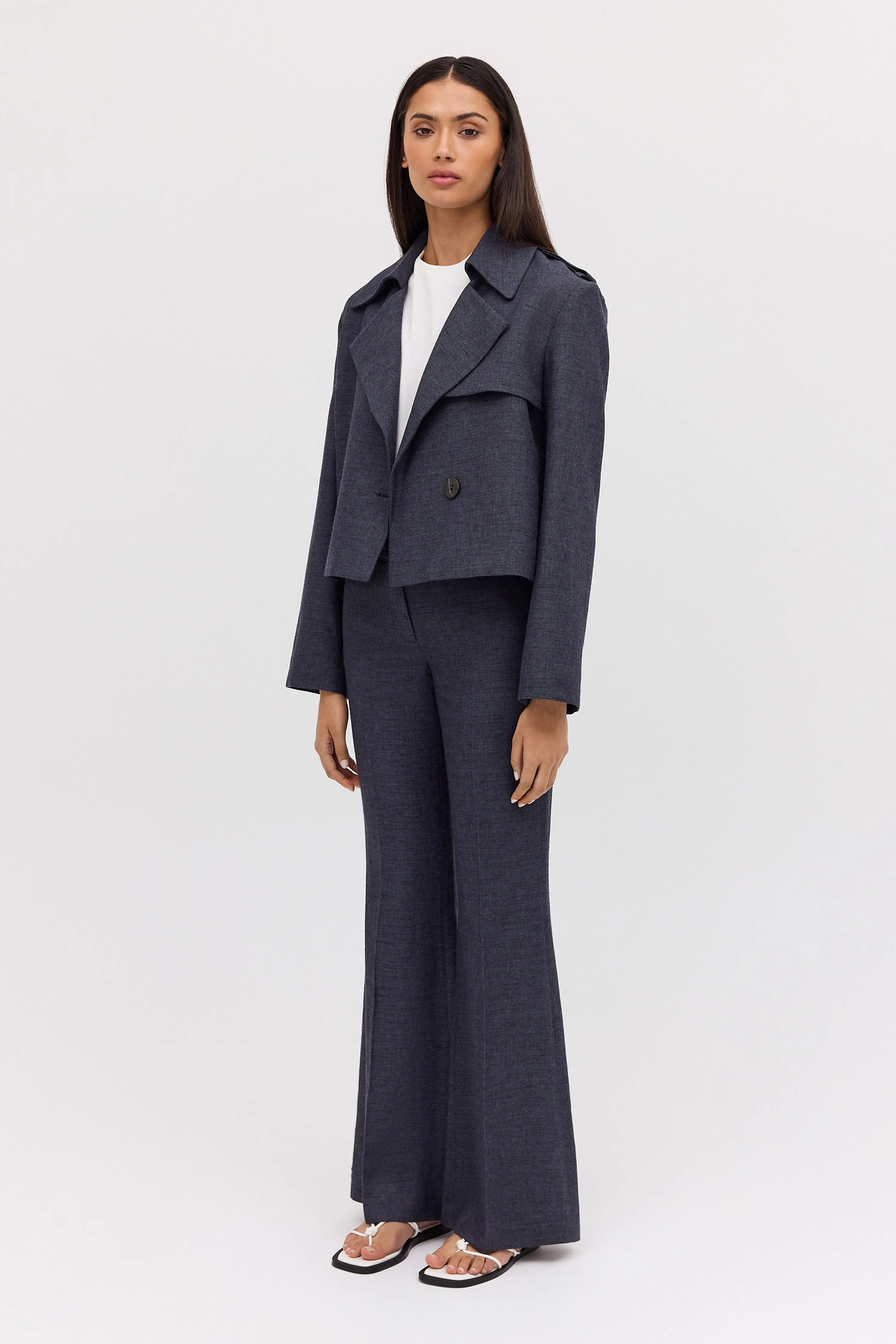 NAVY LINEN ELLIPSIS TRENCH
