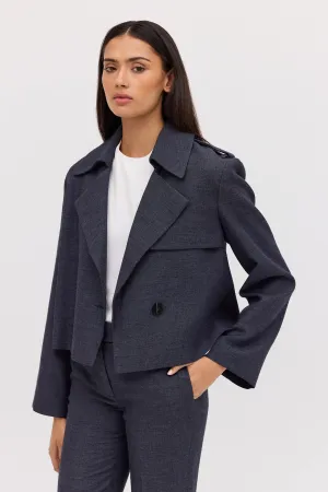 NAVY LINEN ELLIPSIS TRENCH