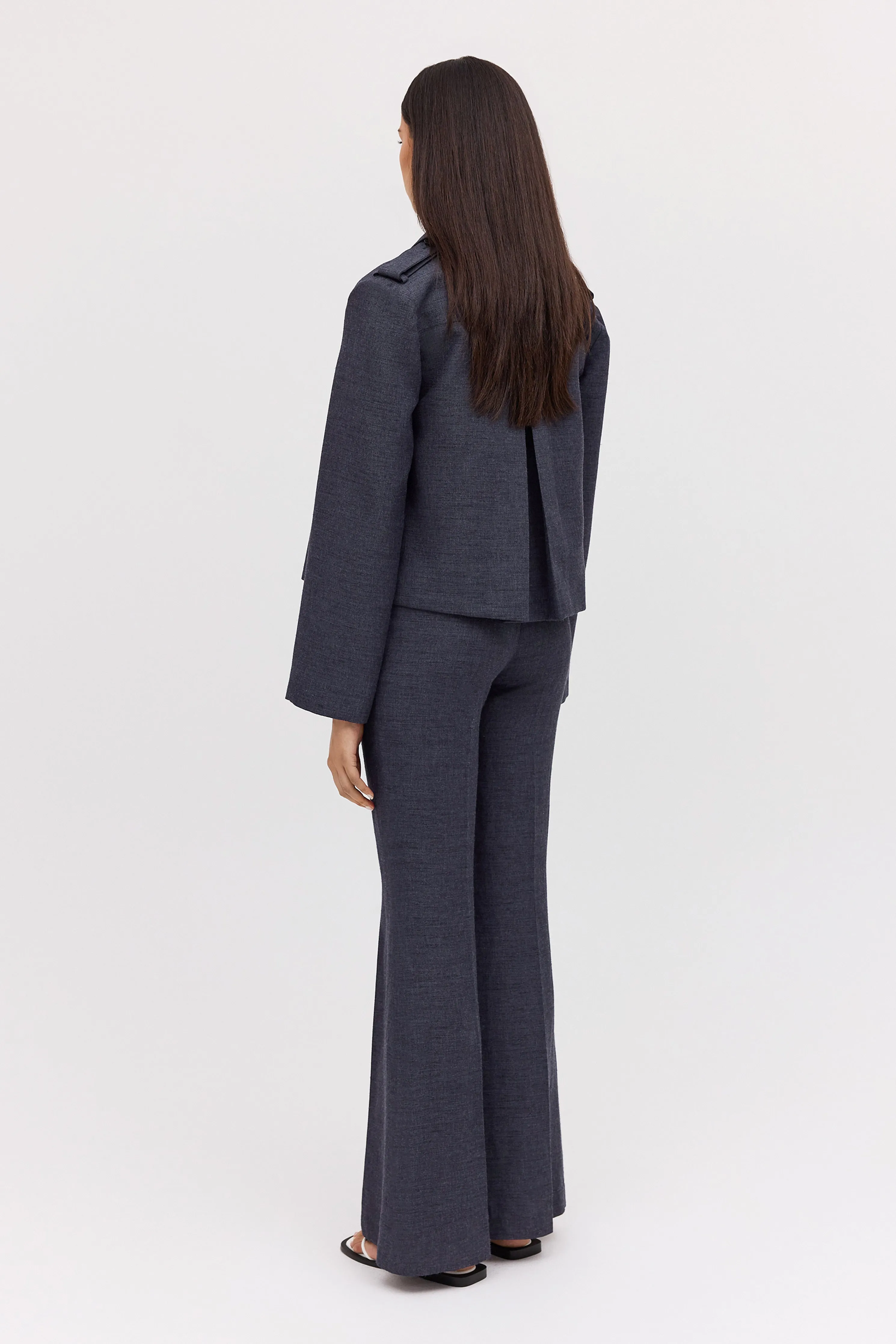 NAVY LINEN ELLIPSIS TRENCH