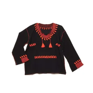 Navy Manta Flamingo Embroidered Dezso Tunic Top
