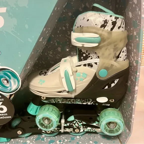 Neon Adjustable Roller Skates - Grey and Aqua