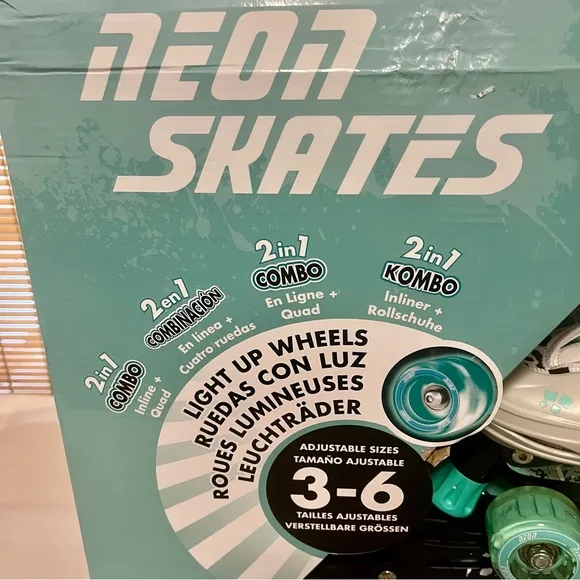 Neon Adjustable Roller Skates - Grey and Aqua