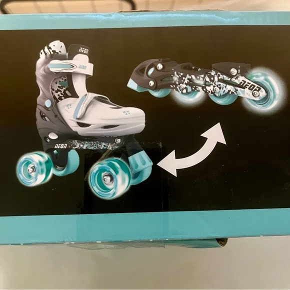 Neon Adjustable Roller Skates - Grey and Aqua