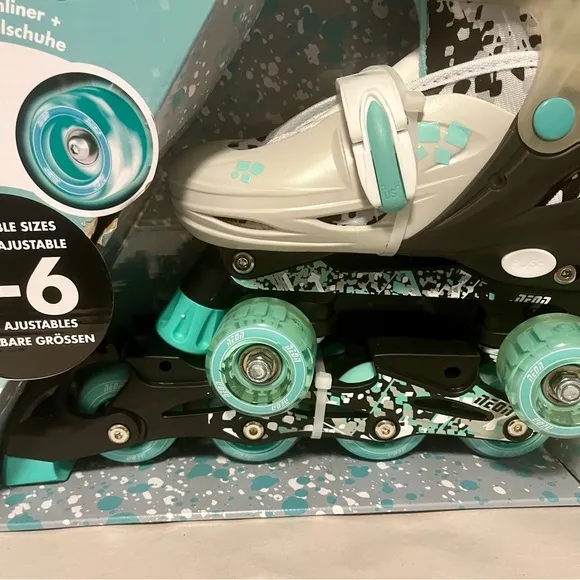 Neon Adjustable Roller Skates - Grey and Aqua