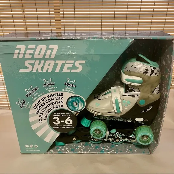 Neon Adjustable Roller Skates - Grey and Aqua