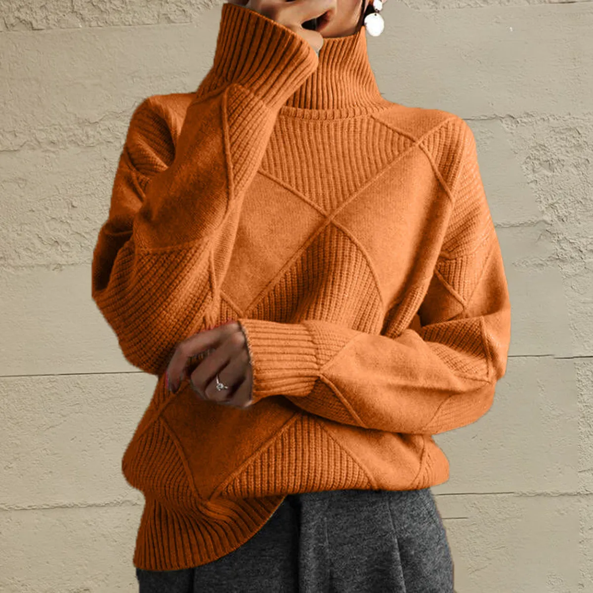 Nessa Geometric Turtleneck Long Sleeve Sweater