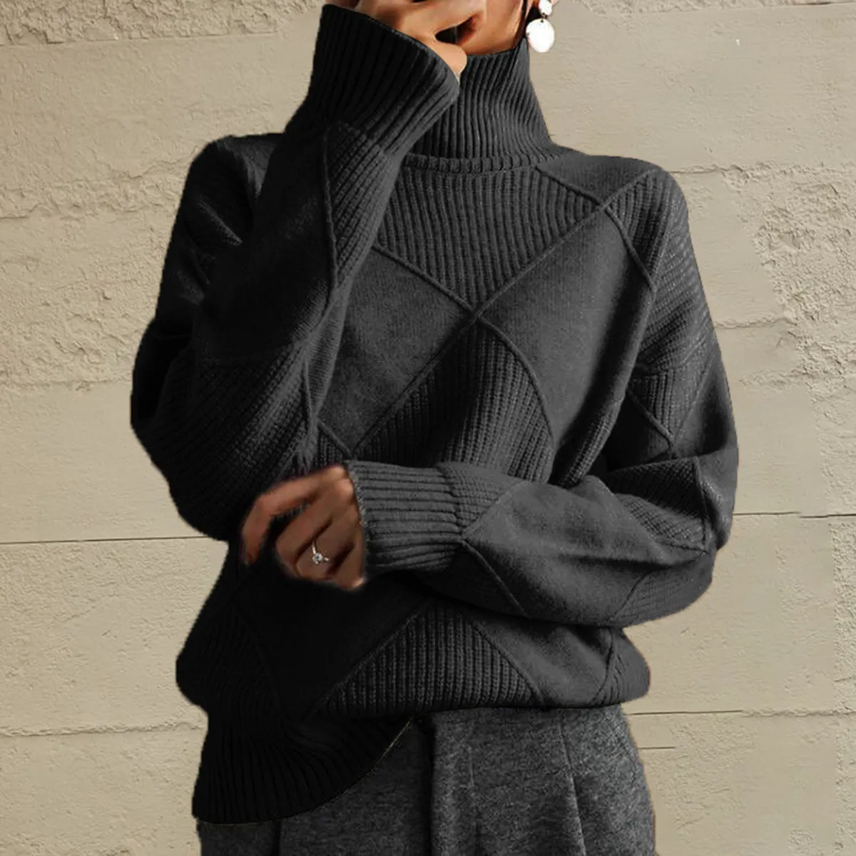 Nessa Geometric Turtleneck Long Sleeve Sweater