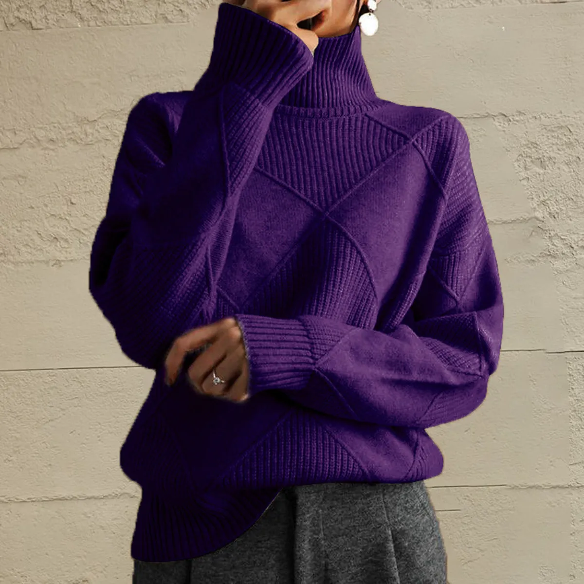 Nessa Geometric Turtleneck Long Sleeve Sweater