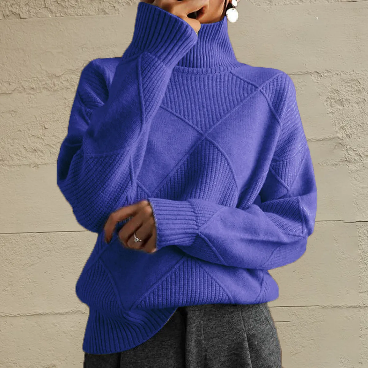 Nessa Geometric Turtleneck Long Sleeve Sweater