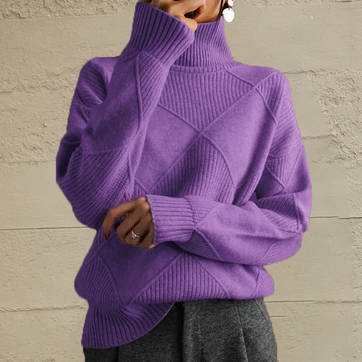 Nessa Geometric Turtleneck Long Sleeve Sweater