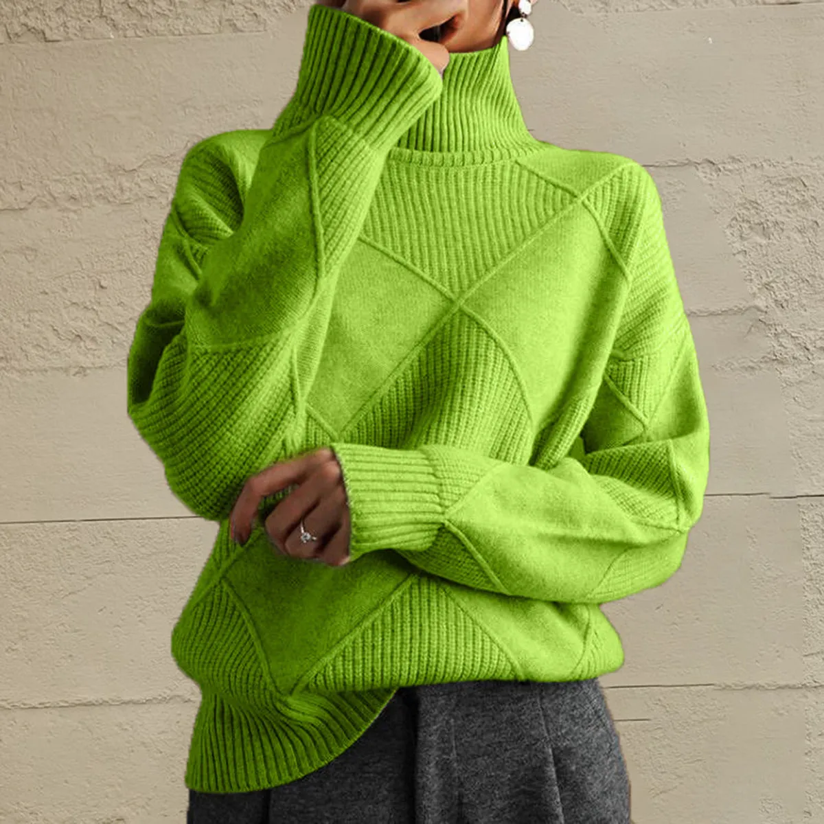 Nessa Geometric Turtleneck Long Sleeve Sweater