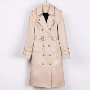 New Khaki double breasted long sleeve belt Lapel fit medium length trench coat can customized big size