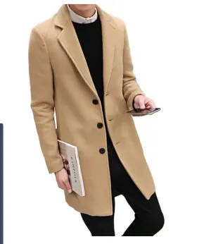 NEW Khaki Trench Coat Slim Warm Lapel Pockets Jacket Men Coat Winter Jacket - Size M, Fits Men Small