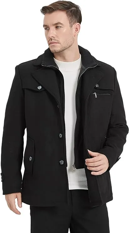 NEW Litteking Men's Winter Pea Coat Casual Woolen Trench Coat Single Breasted Short Wool Jacket - Size Medium - Retails $150 
