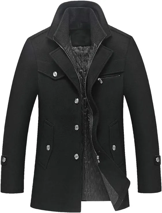 NEW Litteking Men's Winter Pea Coat Casual Woolen Trench Coat Single Breasted Short Wool Jacket - Size Medium - Retails $150 
