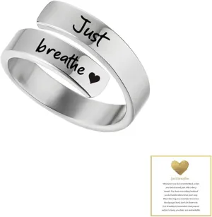 NEW LIU JUN Just Breathe Rings for Women, Adjustable Open Lotus Spiral Wrap Twist Vintage Healing Motivational Inspirational Rings for Women Jewelry