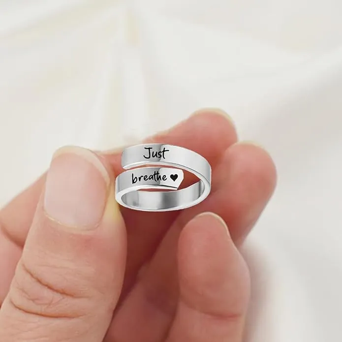 NEW LIU JUN Just Breathe Rings for Women, Adjustable Open Lotus Spiral Wrap Twist Vintage Healing Motivational Inspirational Rings for Women Jewelry