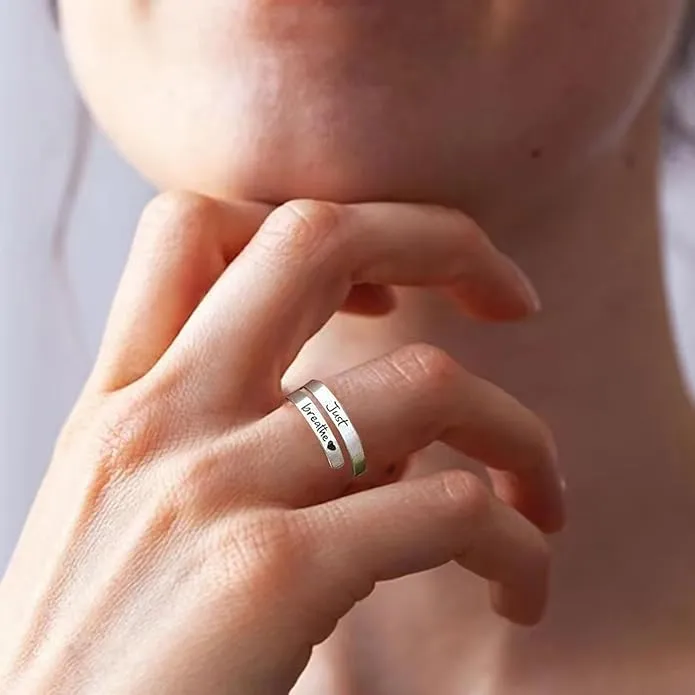 NEW LIU JUN Just Breathe Rings for Women, Adjustable Open Lotus Spiral Wrap Twist Vintage Healing Motivational Inspirational Rings for Women Jewelry