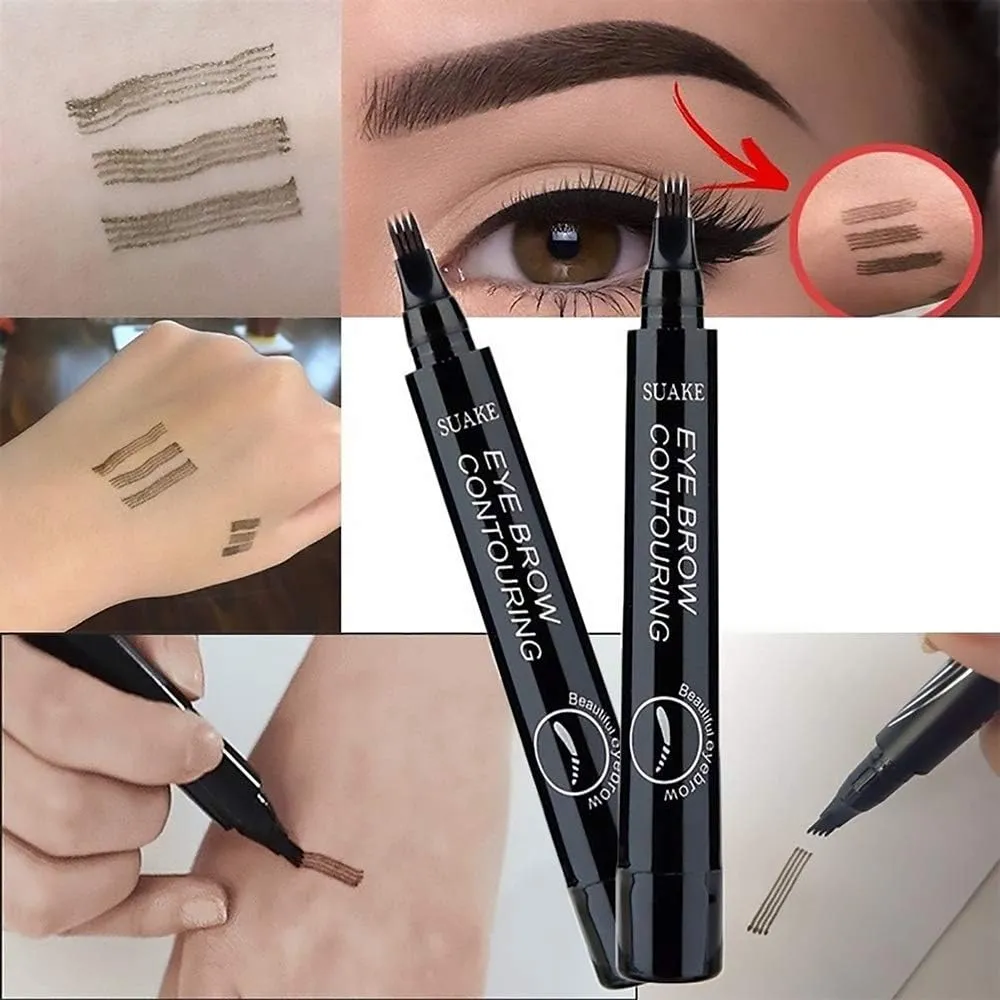 New QUEMISS Eyebrow Pen 4 Points Micro Brow Pencil Creates Lasting MakeUp Professional Natural Looking 3D Tint Pen Eyebrows Cover Sparse Areas Daily Waterproof Brows #05(Black)