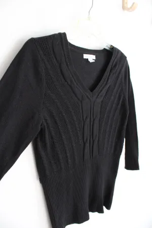 New York & Company Black Fitted Ribbed Sweater | S