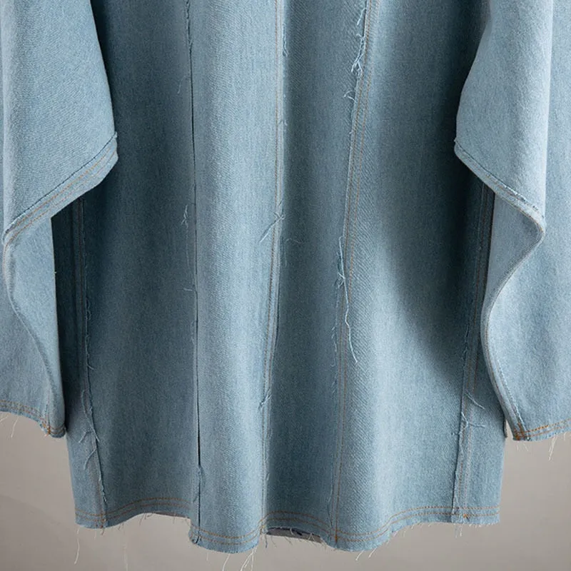 Notched Long Sleeve Button Patchwork Tassel Loose Oversized Coats