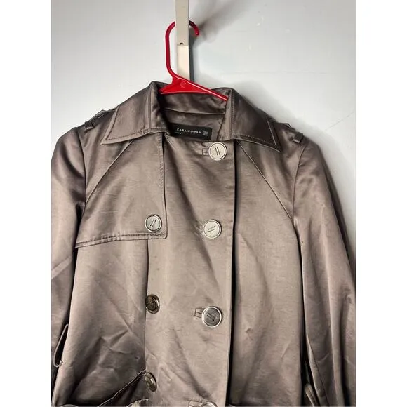 NWOT Zara Women's Metallic Brown Double Breasted Trench Coat Size Small
