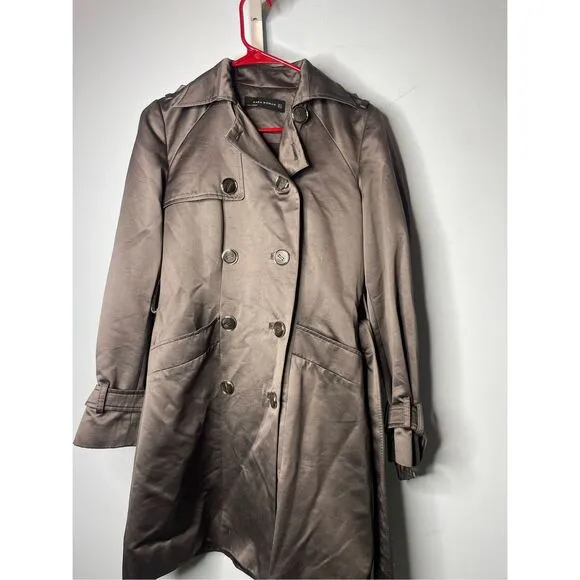 NWOT Zara Women's Metallic Brown Double Breasted Trench Coat Size Small
