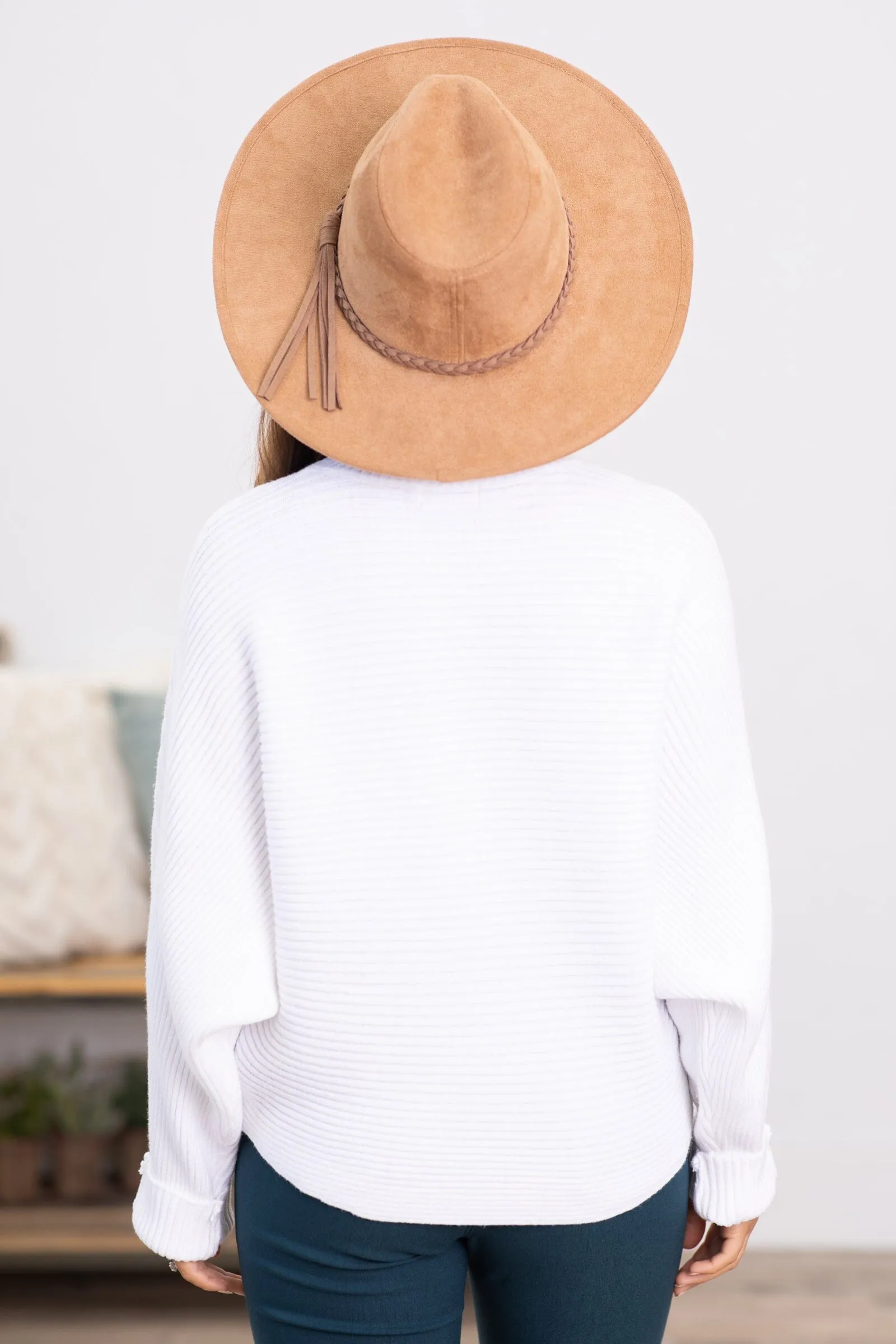 Off White Horizontal Ribbed Turtleneck Sweater