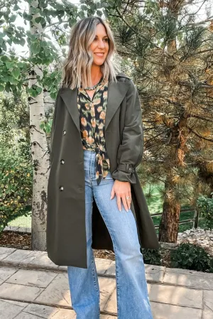 Olive Belted Trench Coat