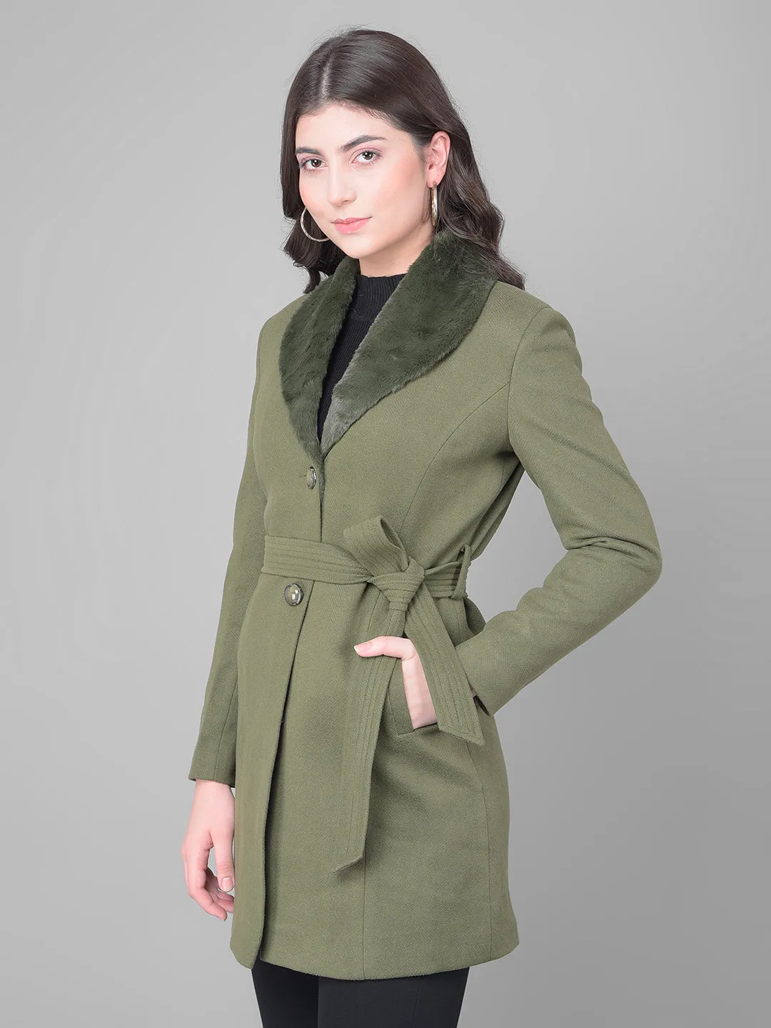 Olive Single Breasted Trench Coat