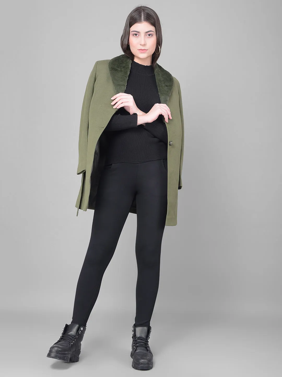 Olive Single Breasted Trench Coat