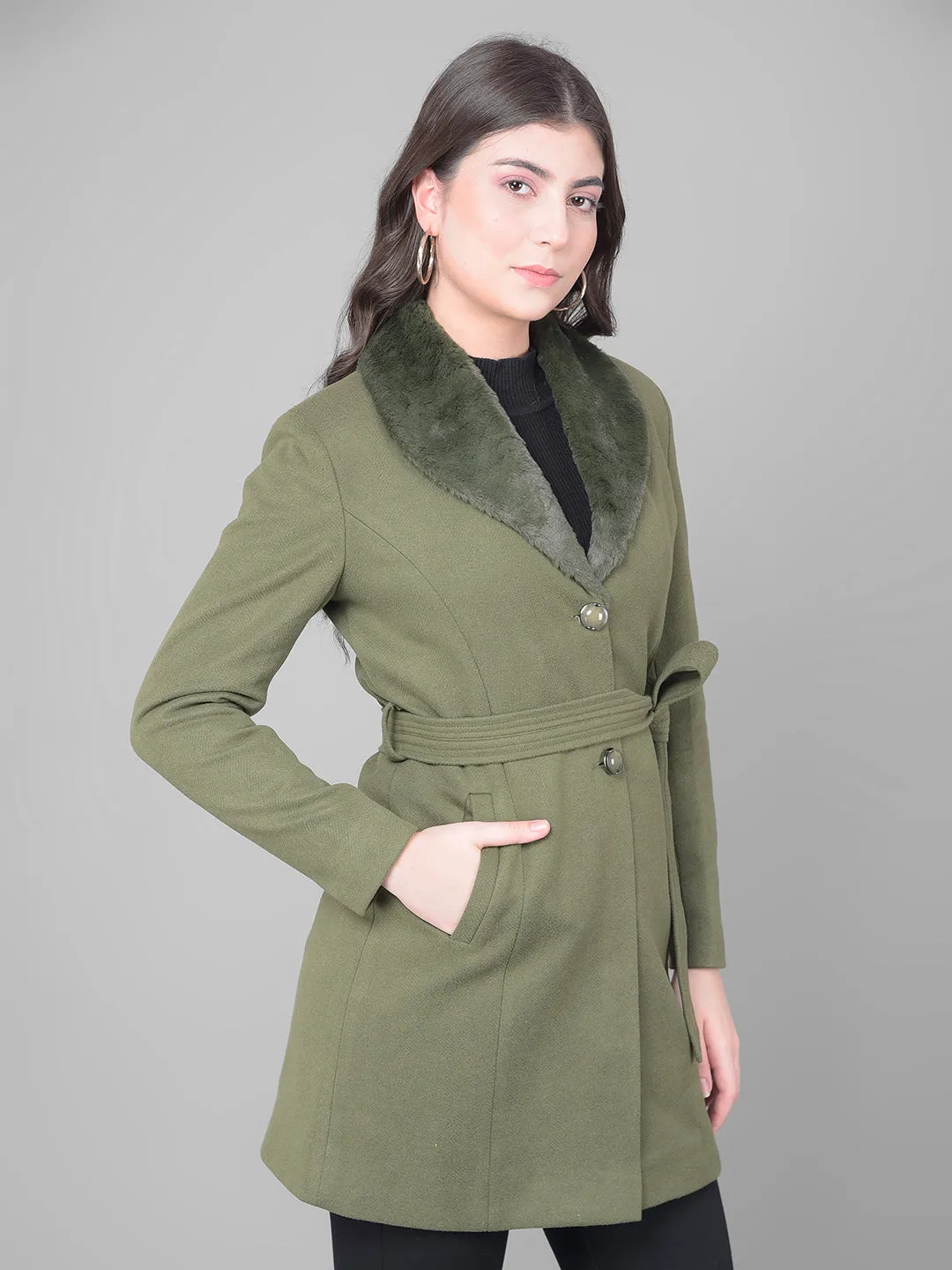 Olive Single Breasted Trench Coat
