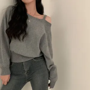 Open-Shoulder Sling Sleeve Sweater