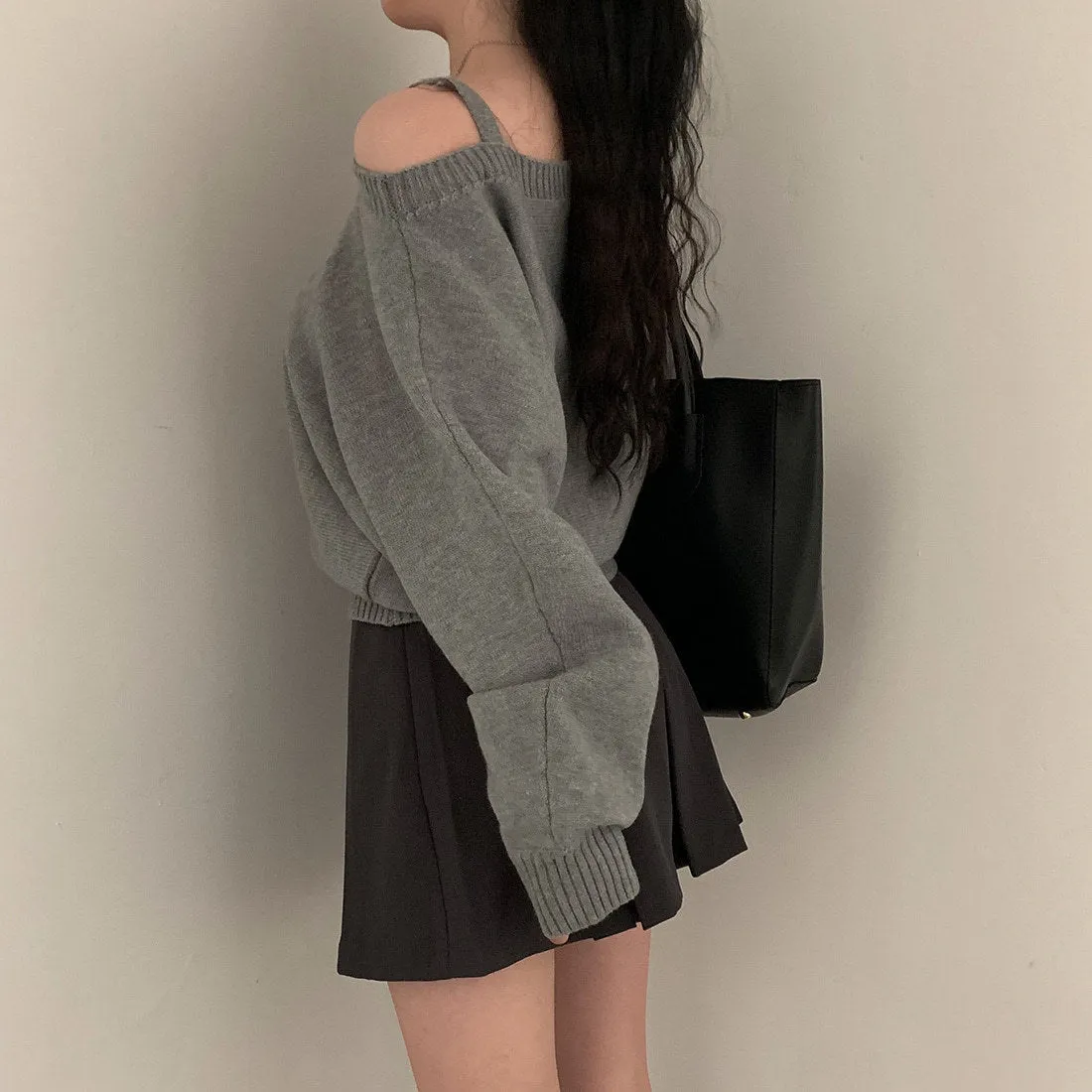 Open-Shoulder Sling Sleeve Sweater
