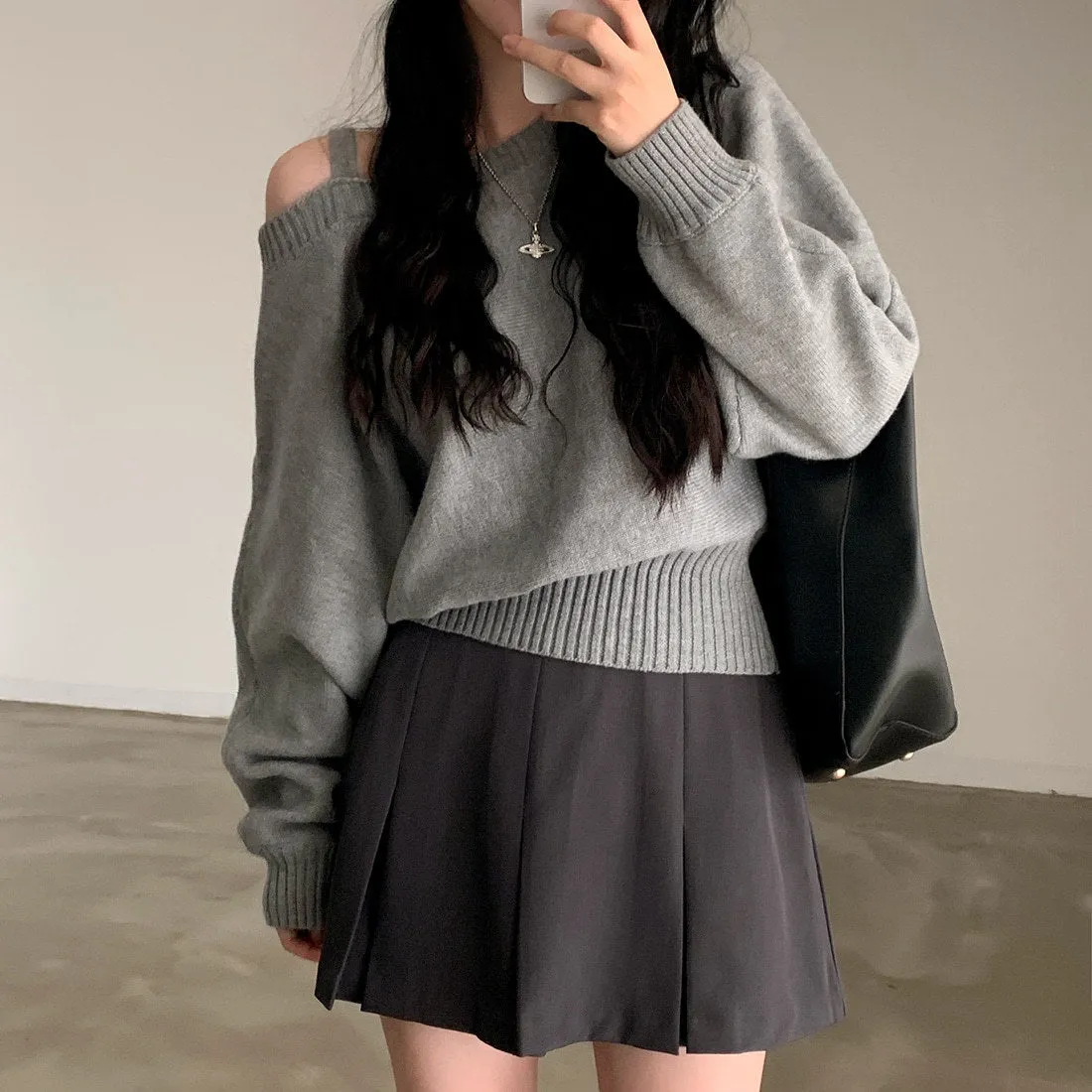 Open-Shoulder Sling Sleeve Sweater