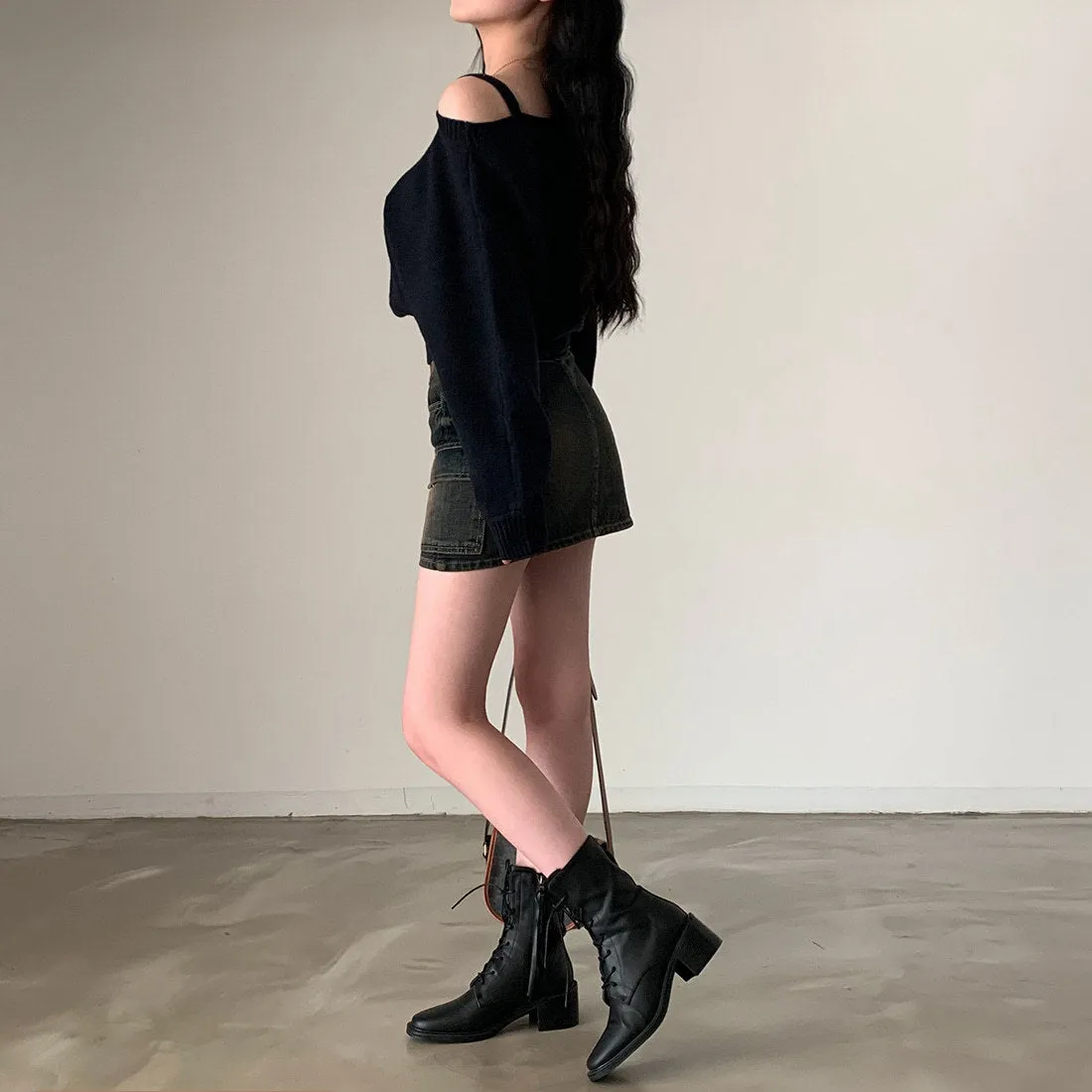 Open-Shoulder Sling Sleeve Sweater