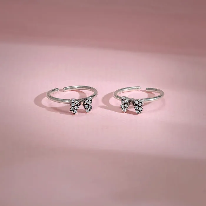 Oxidised Silver Bow Toe Rings