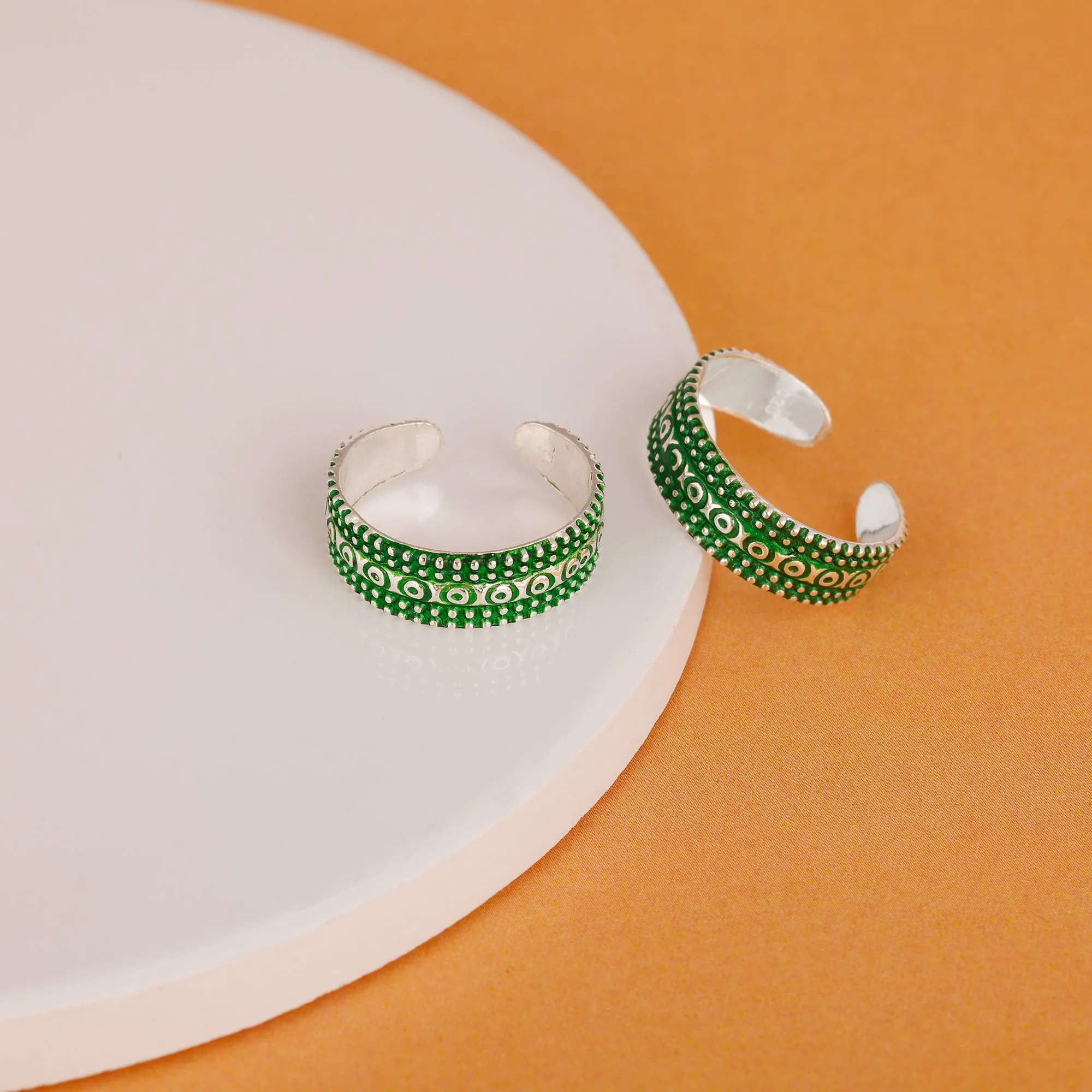 Oxidised Silver Green Glory Toe Rings