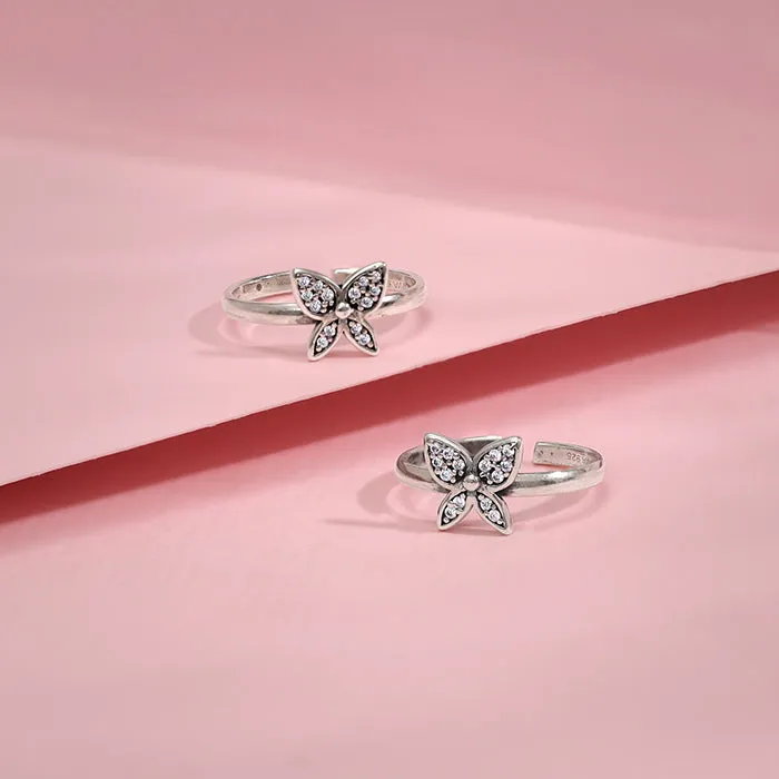 Oxidised Silver Shinny Butterfly Toe Rings