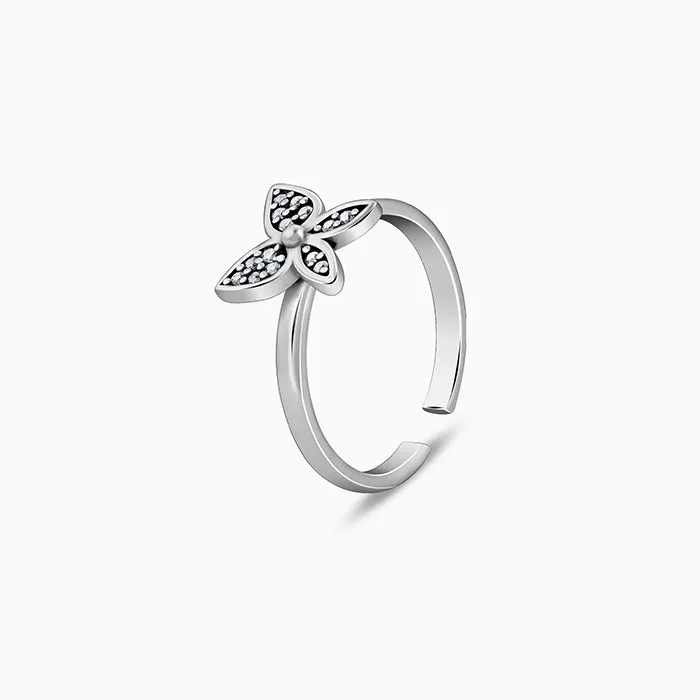 Oxidised Silver Shinny Butterfly Toe Rings
