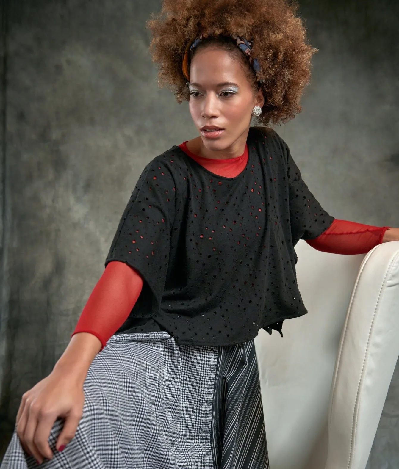 Perforated Black Box Blouse - ONE/SIZE