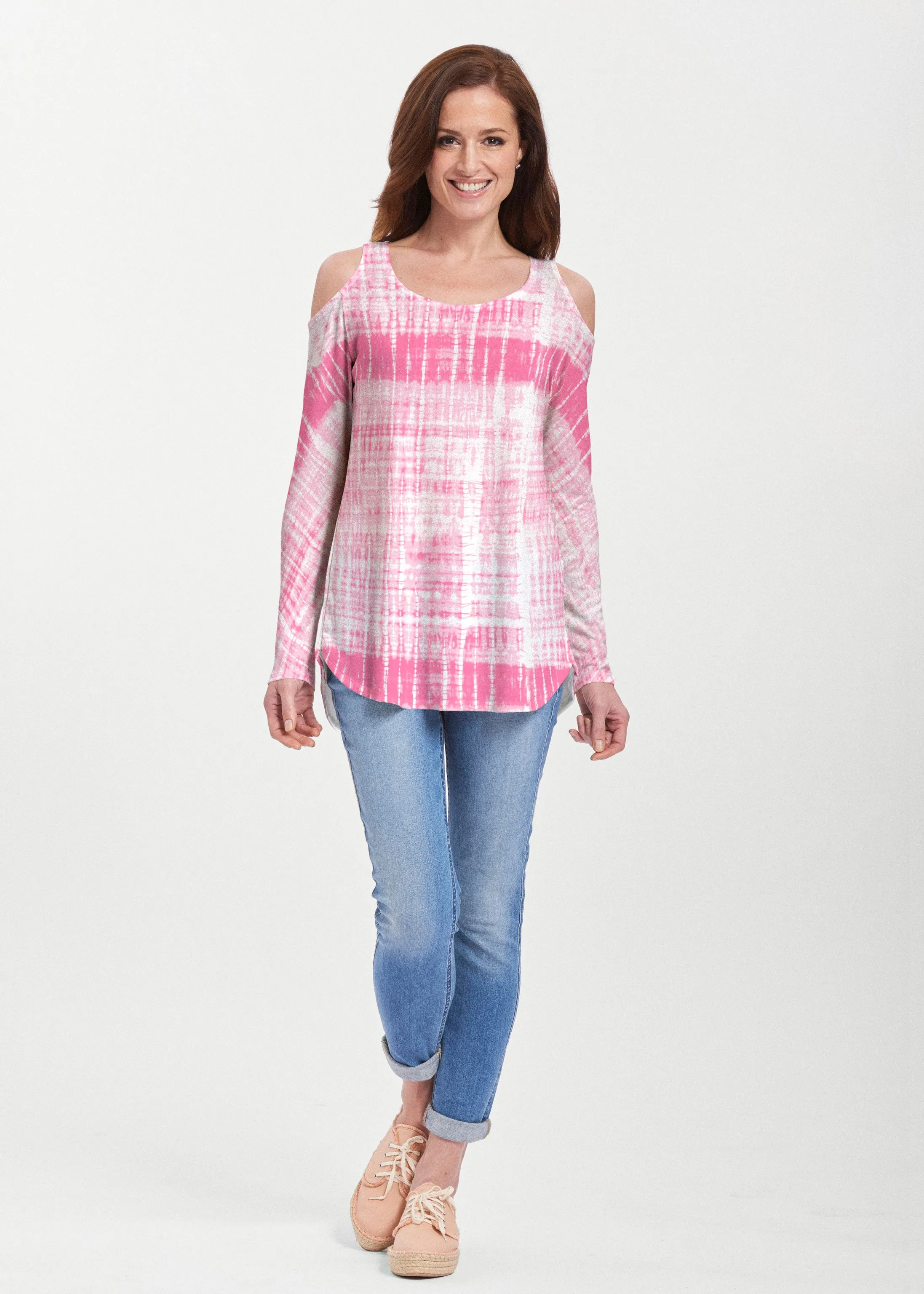 Pink Tie Dye (14254) ~ Butterknit Cold Shoulder Tunic