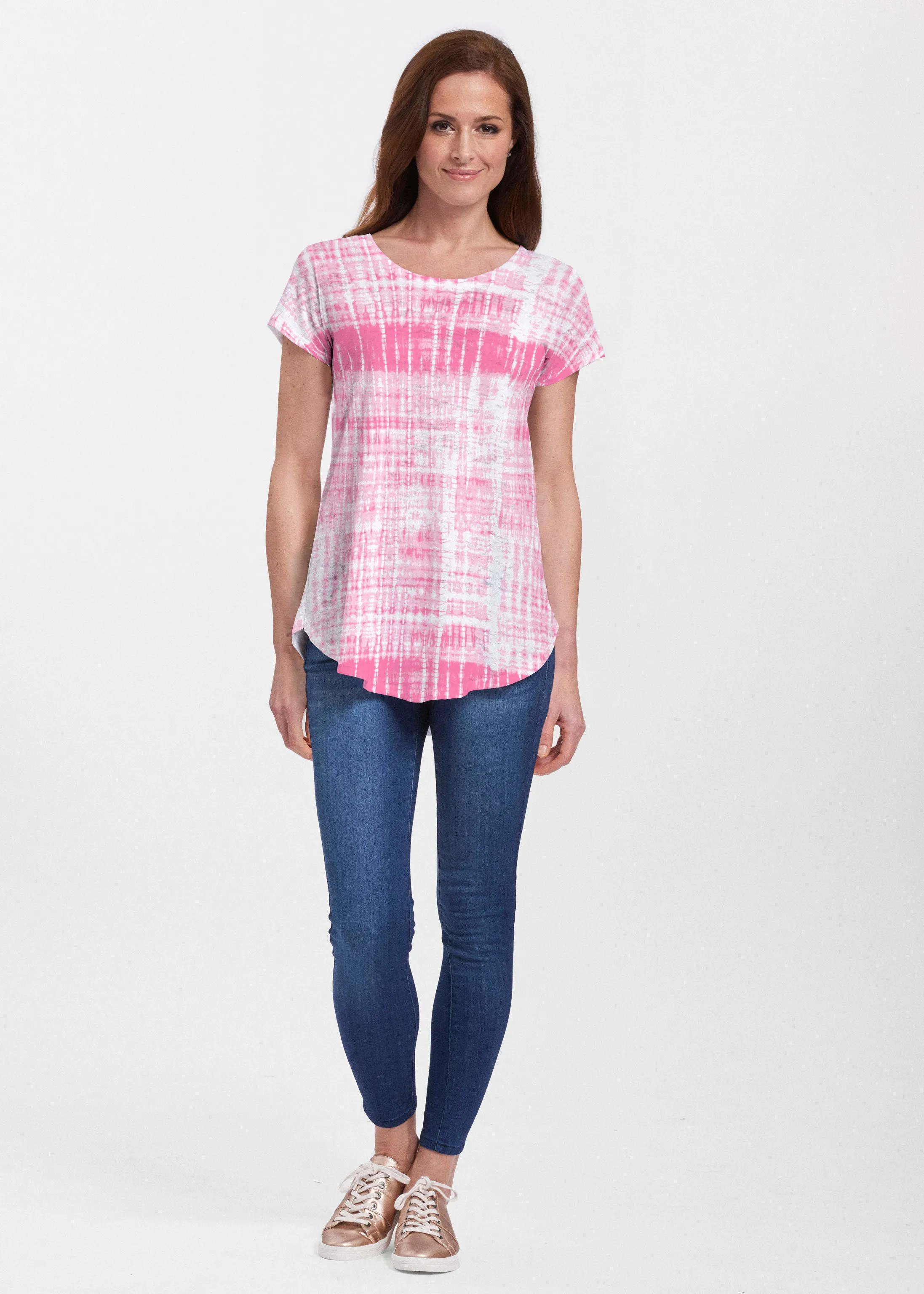 Pink Tie Dye (14254) ~ Signature Short Sleeve Scoop Neck Flowy Tunic